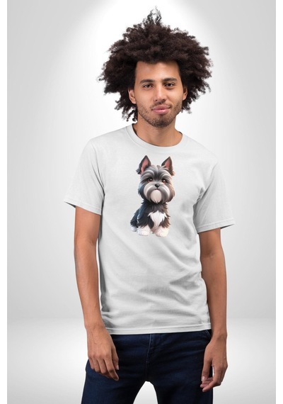 Sevimli Beyaz Gri Köpek Unisex Unisex Beyaz Organik Baskılı T-shirt Penye Yüksek Kalite Beyaz
