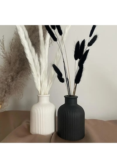 Bernami Mumluk Şamdanpinterest 2 Li 10 Cm Çizgili Vazo Siyah&beyaz İskandinav Tarzı Bohem Hediyelik Pampas Vazosu Diğer