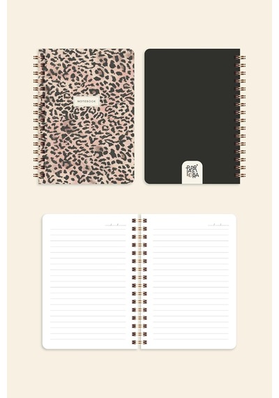 Cep Boy 10x14 Cm Spiralli Çizgili Karton Kapak 3'lü Defter Seti Leopar