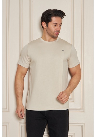 Erkek Jeuss Oysho Kumaş Sıfır Yaka Bej Tshirt