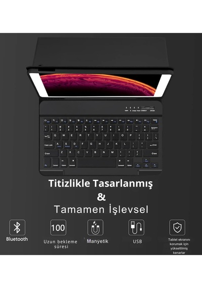 Qpen Apple Uyumlu iPad Pro 2022 12.9 İnç Klavyeli Tablet Kılıf Klavye + Stand