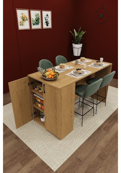 Asra Trend Mutfak Adası MA-04 %100 MDF Dolaplı Yemek ve Bar Masası Sonoma