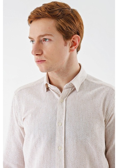 İmza Bej Uzun Kollu Çizgili Biritli Yaka Pamuklu Likralı Casual Slim Fit Dar Kesim Gömlek 1004240233-bej Bej İmza Bej Uzun Kollu Çizgili Biritli Yaka Pamuklu Likralı Casual Slim Fit Dar Kesim Gömlek 1004240233-bej Bej