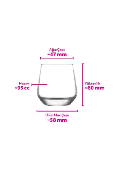 Lav Lal Cam Likör Bardağı 6'lı 95 ml (Şerbet Bardağı , Mini Tatlı Servis )