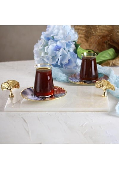 Akayev Mermer Beyaz 30x20 Cm Altın Ginkgo Sunum Tabağı Çok Renkli