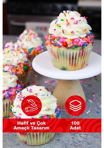 Mithra Life 100'lü Renkli Muffin Cupcake Kağıdı Tek Kullanımlık Doğum Günü Ve Parti İçin Mıt1137 Diğer