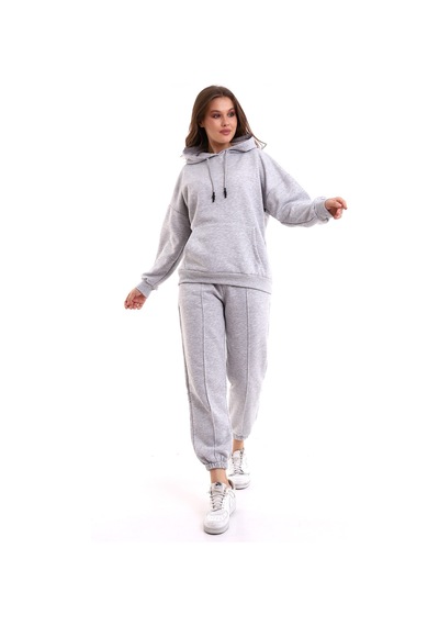 Winmoda34 Boyfriend Oversize Eşofman Takımı Kapüşonlu Gri