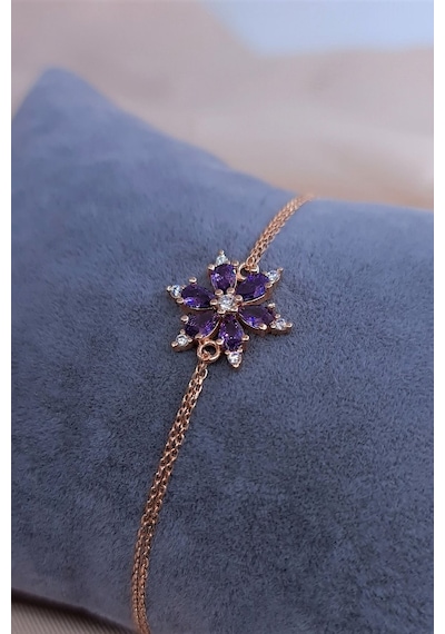 Mor Taşlı Lotus Çiçeği Bayan Bileklik Bbb22 Rose Gold