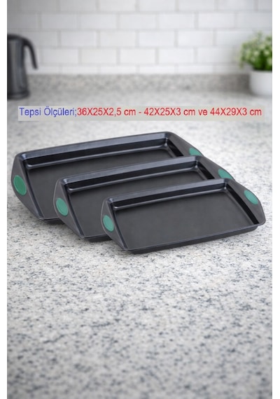 Arow Pimenta Silikon Saplı 3 Lü Fırın Tepsisi Tr-4664 Siyah