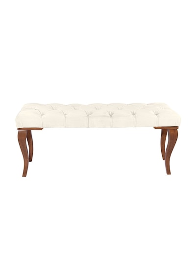 Gazzini Classic Lükens Gürgen Ayak Chester Model Kapitoneli Beyaz Puf Bench - Ceviz Ayak