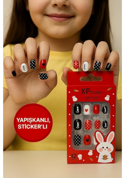 12 Li Yapışkan Stickerlı Çocuk Takma Tırnak Oyuncak Seti - 8 - 16 Yaş Arası - Model 4