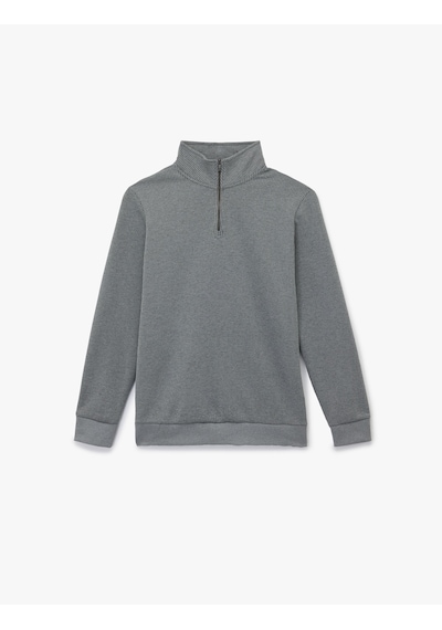 Koton Dokulu Uzun Kollu Yarım Fermuarlı Sweatshirt Antrasit 6wam70022mk Antrasit