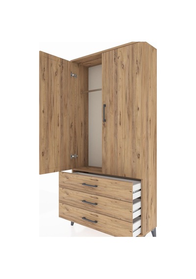 Arges Dolap Tek Raflı 3 Çekmeceli Tek Askılı 88x30x182 Çam-çam Çam