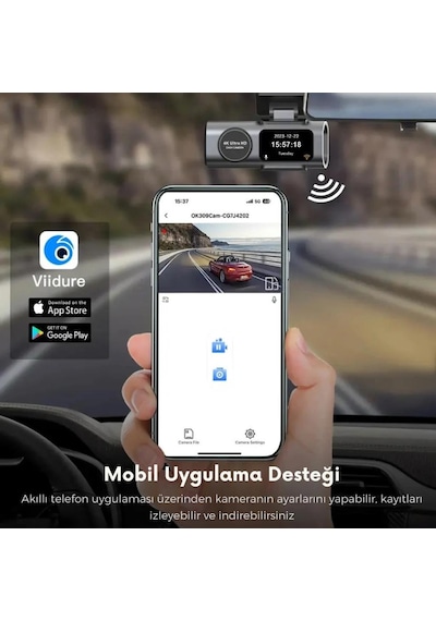Polham 4k Ön Ve Arka Kameralı Araç Kamerası, Wifi, Dahili Gps, G Sensörlü,gece Görüşlü Araç Kamerası