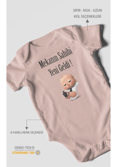 Mekanın Sahibi Yeni Geldi Baskılı Bebek Zıbını Çıtçıtlı Body 8 Renk %100 Pamuk Kısa Kol Pastel Pembe