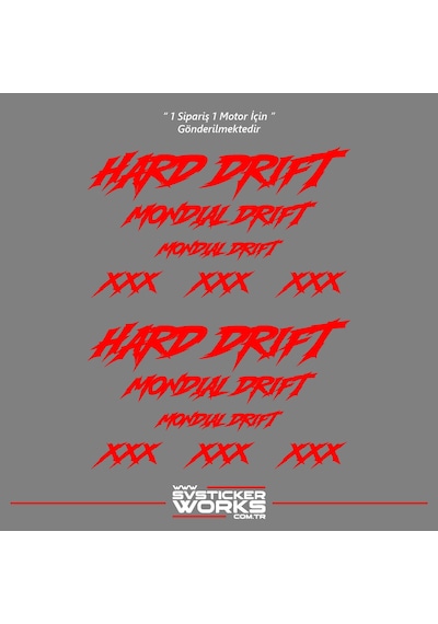 Mondial Drift L Sticker Xxx Full Sticker Set Dekor Modeli Kırmızı
