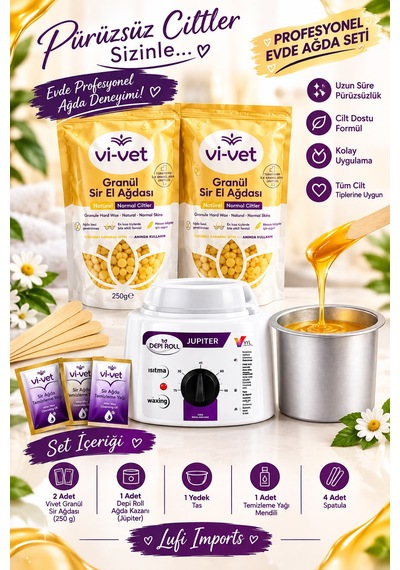 Vivol 2 Paket Vivet Boncuk Ağda+1 Adet 2 Yıl Garantili Makine+yedek Tas+spatula+mendil