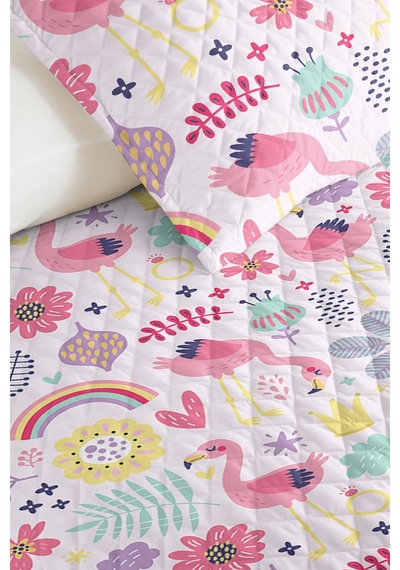 Evimde Bambaşka Pembe Flamingo Kız Çocuk Pike Takımı-pastel Gökkuşağı Çiçekli Bebek Odası Yatak Örtüsü-160x220 CM Evimde Bambaşka Pembe Flamingo Kız Çocuk Pike Takımı-pastel Gökkuşağı Çiçekli Bebek Odası Yatak Örtüsü-160x220 CM