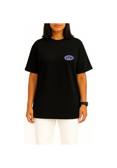 Bahriyeli Collection Oversize Php Logo Cep Tasarımlı Unisex T-shirt Siyah