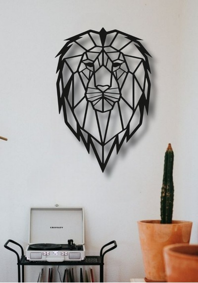 Geometrik Aslan Kafası Metal Duvar Dekoru