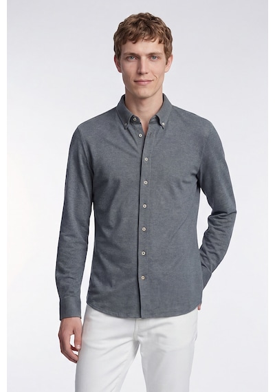 AC&Co / Altınyıldız Classics Erkek Indıgo Pamuklu Tailored Slim Fit Dar Kesim Düğmeli Yaka Örme Gömlek Indigo