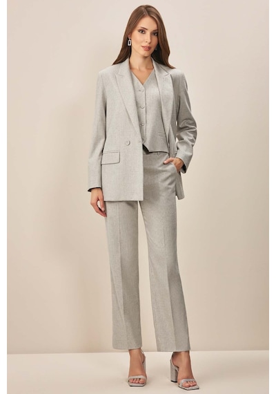 Kruvaze Yaka Gri Dokuma Blazer Gri