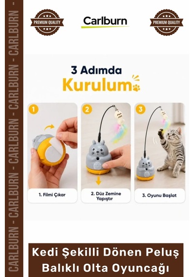 Özel Üretim İnteraktif 360 Dönen Yapışkanlı Eğitici Kedi Şekilli Dönen Peluş Balıklı Olta Oyuncağı