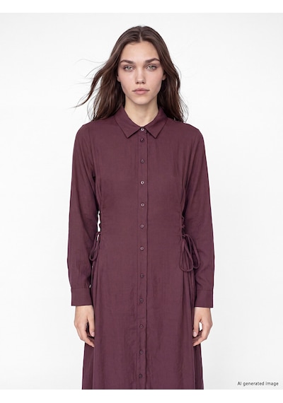 Lcw Modest Bordo Bağlama Detaylı Modal Karışımlı Gömlek Elbise