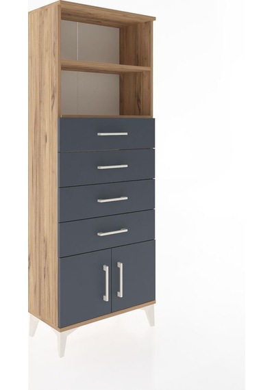 Arges Dolap 2 Raflı 4 Çekmeceli 2 Kapaklı 60x30x163 Çam-antrasit Atlas Çam