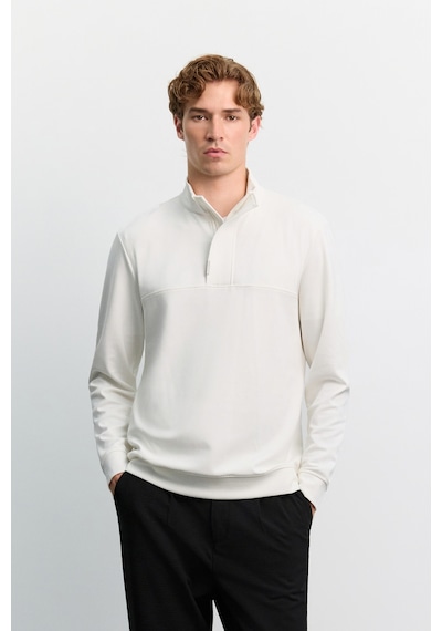 Avva Erkek Ekru Dik Yaka Fermuarlı Kolay Ütülenen Pamuklu Regular Fit Sweatshirt A62y1222