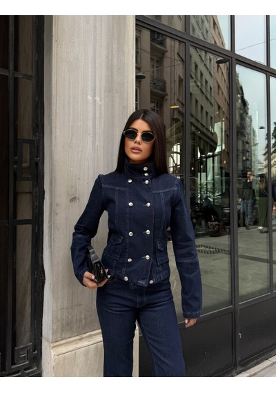 Out Of Standart Kadın Regular Fit Denim Düğme Detaylı Ceket Blue