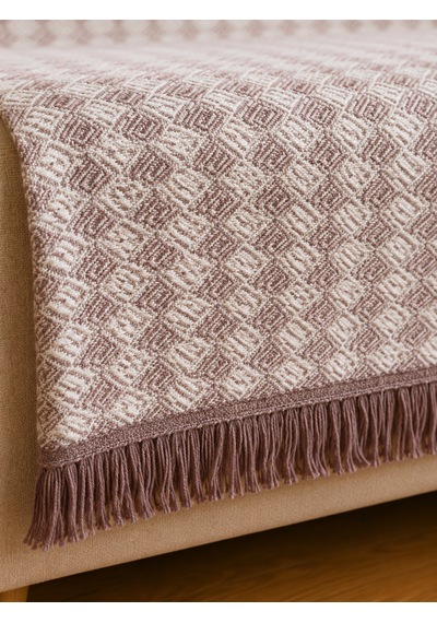 Çift Taraflı Buldan Dokuma Pamuklu Koltuk Örtüsü 170x210 Cm Çekyat Örtüsü Geometrik Desenli Koltuk Şalı Kahve