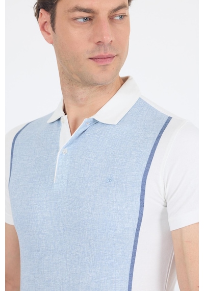 Kısa Kol Baskılı Jakarlı Polo Yaka Cepsiz Slim Fit Tişört 1011250122 Koyu Mavi