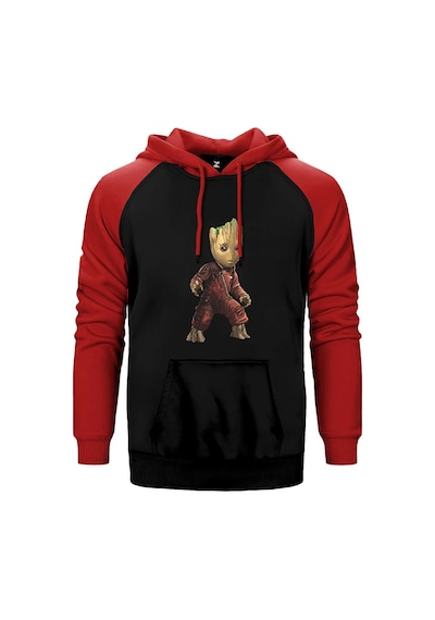 Groot Baby Warrior Kırmızı Renk Reglan Kol Kapşonlu Sweatshirt Kırmızı