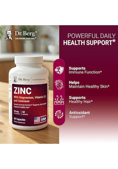 Dr. Berg Zinc Çinko 30 Mg 7-in-1 Immune Support With Vitamin D & Selenium For Healthy Skin, Hair & D