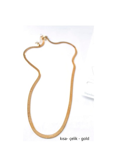 Kısa İtalyan Çelik Kolye-45 Cm - Altın Çok Renkli