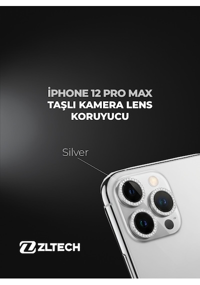 İphone 12 Pro Max Uyumlu Taşlı Kamera Lens Koruyucu Silver
