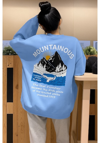 Benroma 3 İplik Penye Mountainous Baskılı Sweatshirt Bebe Mavisi