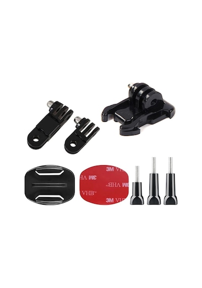 Gplus Bs08yvh 8 Parça Flat Zemin Düz Yüzey Vidalı Hızlı Tak 3 Yollu Aksiyon Kamera Uyumlu 3m Yapışkan Motor Kask Bağlantı Seti Siyah