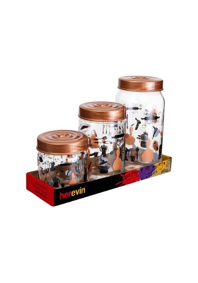 Herevin 139357-810 Desenli Kavanoz Seti 3'lü 425-660-1000 Ml Bakır