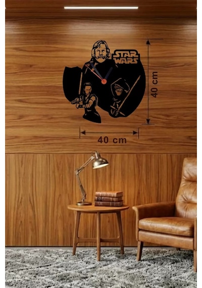Büro Ev Ofis Dekoru İçin 40cm Ahşap Laser Kesim Yıldız Savaşları Tema Duvar Saati Diğer