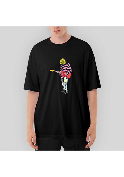 Nirvana Kurt Cobain Siluet Oversize Siyah Tişört Siyah