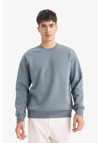 Defacto Relax Fit Bisiklet Yaka Kalın İçi Yumuşak Tüylü Basic Düz Sweatshirt T5139az25augn846 Yeşil