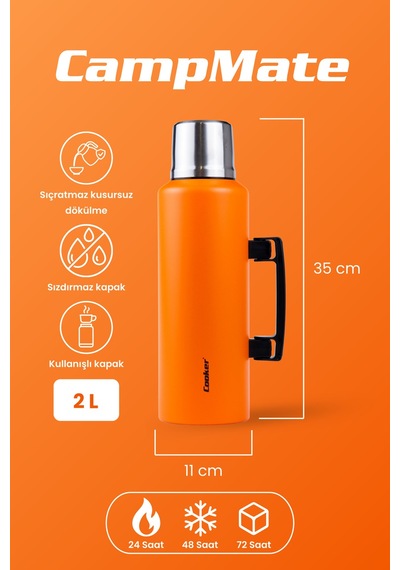Cooker Campmate 2 Litre Paslanmaz Çelik Termos Turuncu