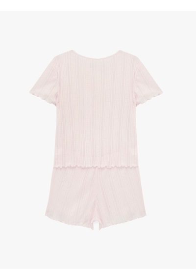 Koton Kısa Kollu Bisiklet Yaka Şortlu Pijama Takımı Açık Pembe 6slk40125mk