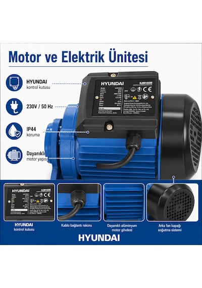 Hyundai Hjm100w Elektrikli Su Pompası 1 Hp 750 W 58 L/dk 47 M Basma Yüksekliği