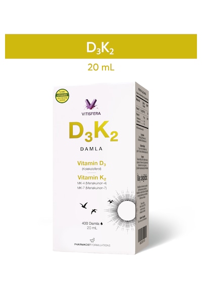 D3k2 Damla - 20 Ml - 400 Damla - 1000 Iu D3 & 20 Mcg K2 - %100 Organik Zeytinyağı Bazlı