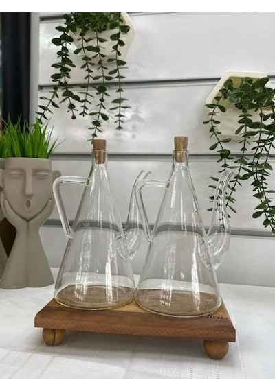Qerhome Borosilikat Cam Yağdanlık Yağlık Glazzy 500 Ml 2 Adet Standsız Şeffaf