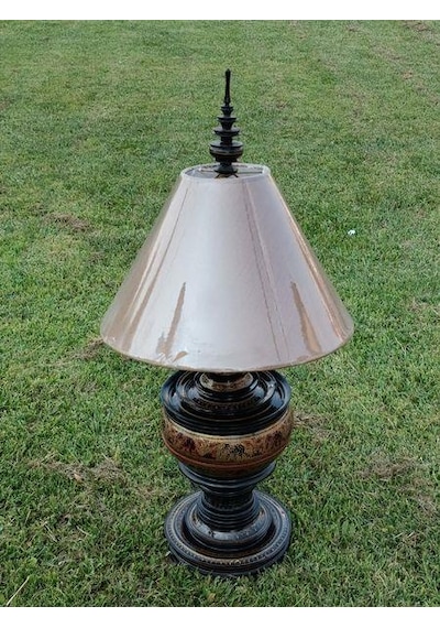 Fil Motifli Ahşap Abajur 95cm