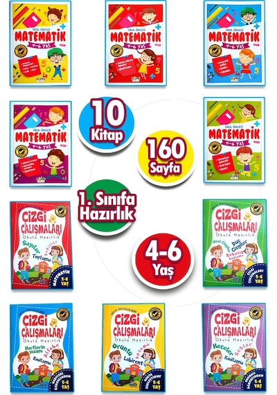 4 - 5 - 6 Yaş Matematik & Çizgi Çalışması Seti 10 Kitap!!!